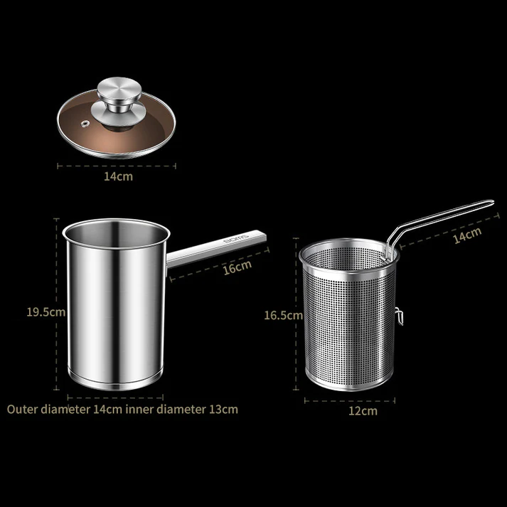 Stainless Steel Deep Fryer Mini With Strainer Glass Lid Fryer