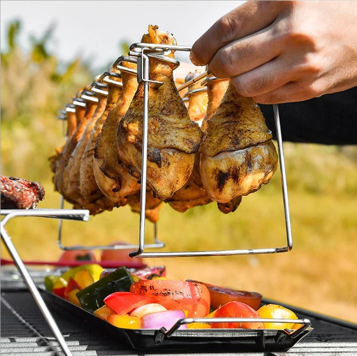 Folding Stainless Steel Grilled Chicken Leg Rack Grill BBQ